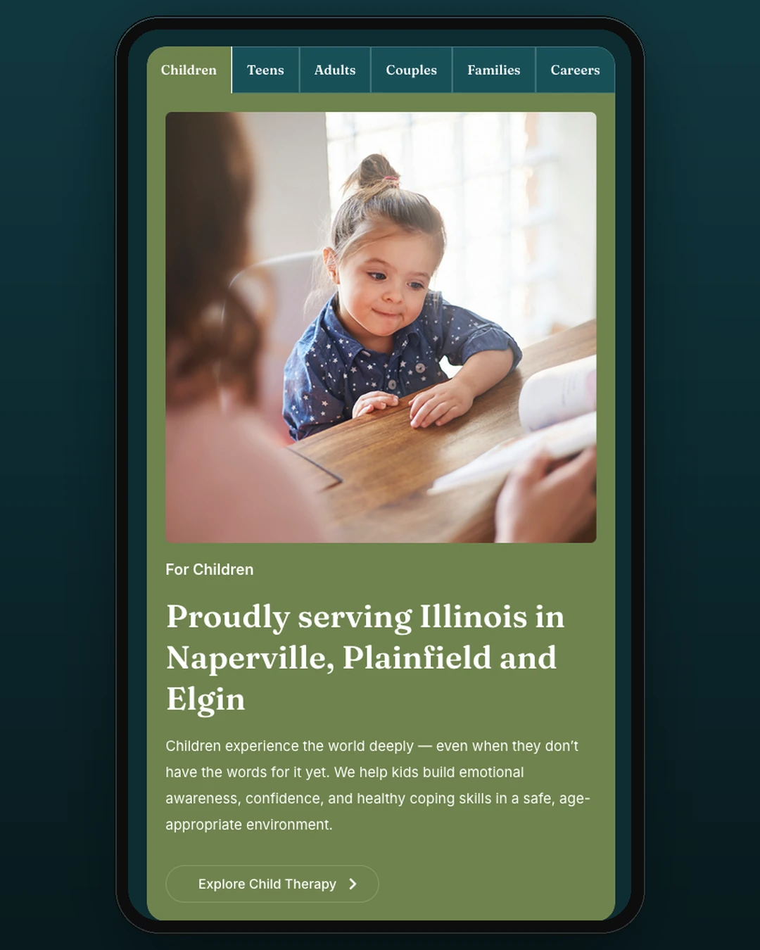 Bridgeview Counseling mobile site on a phone